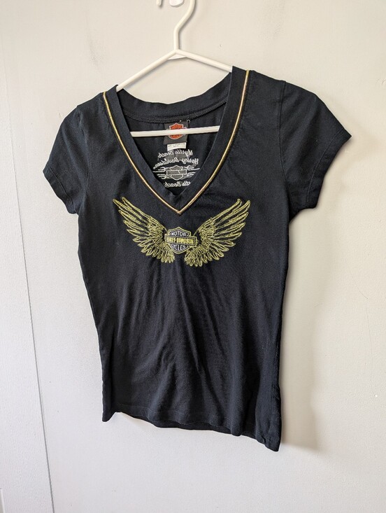 Harley-Davidson Tops - Harley-Davidson Black V-Neck Tee with Gold Wing Graphic